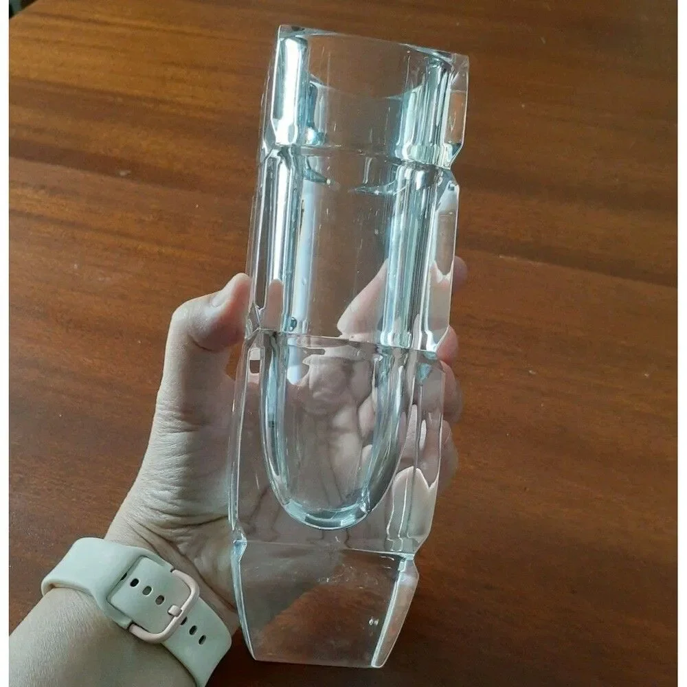 Heavy lead Crystal Bud Vase blocky Rectangular Shape glass flower vase block